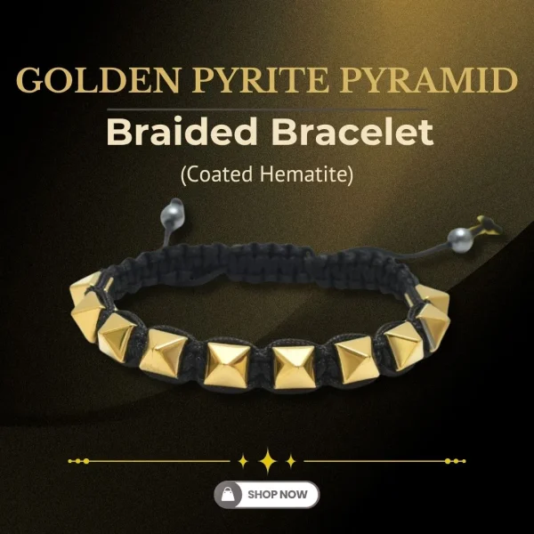 Golden Pyrite Pyramid (Coated Hematite) Braided Bracelet